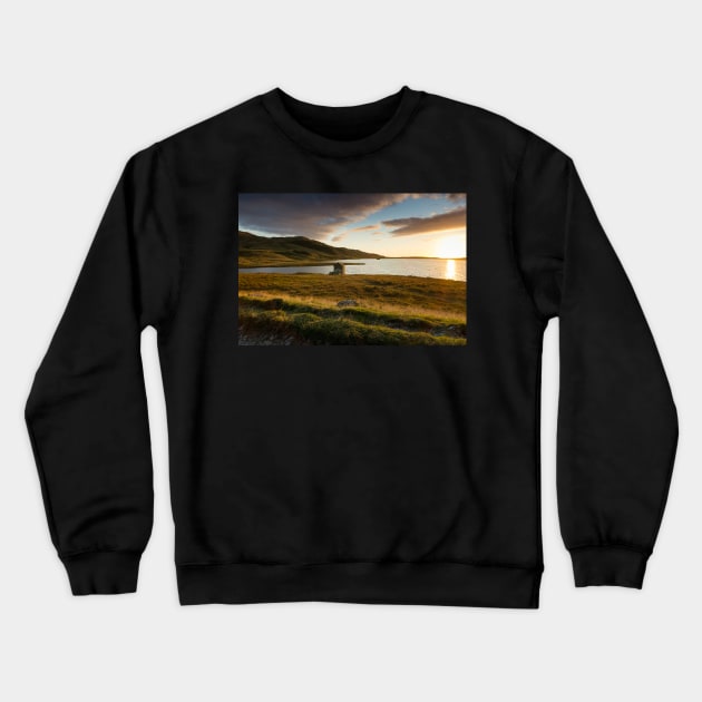 Setting sun over Devoke Water Crewneck Sweatshirt by jldunbar